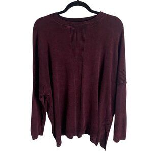 M Rena Size S Ribbed Oversized Knit Top Batwing Sleeve Burgandy Grunge Thick